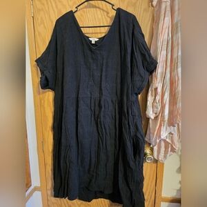 Terra & Sky Black V-Neck Babydoll Dress